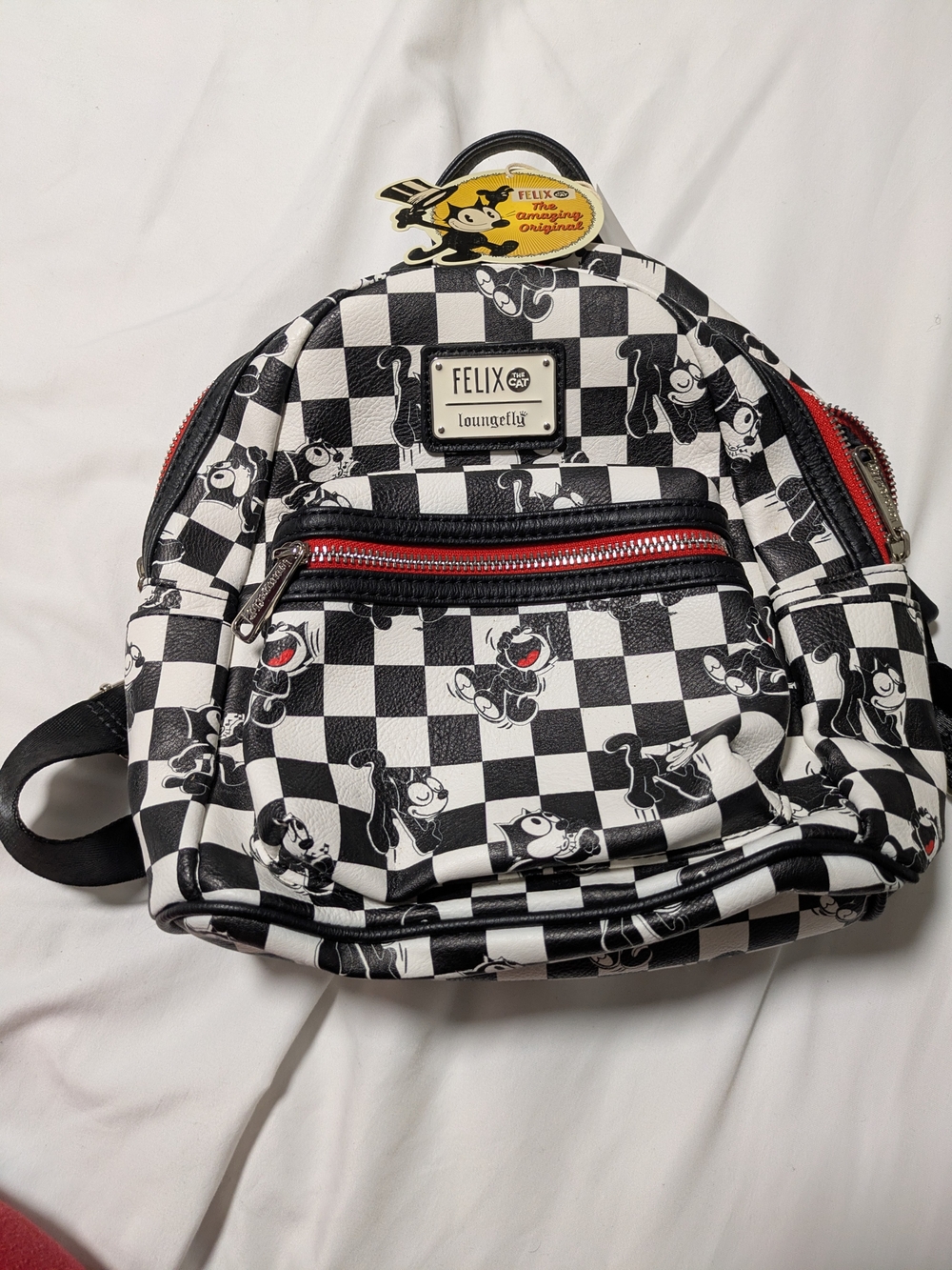 FELIX The Cat Checkerboard Mini Backpack - Black & White with Red Accents